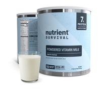 Nutrient Survival Leche en polvo con vitaminas, suministros de preparación liofilizados y suministro de alimentos de emergencia, 21 nutrientes esenciales, sin soja ni gluten, estable hasta 25 años