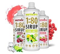 NUTRIFY Vital Fitness Drink 1:80 jarabe 3 x 1 L - Bebidas concentradas con vitaminas y L-carnitina sin azúcar - Produce 240 litros de bebida deportiva baja en calorías, paquete de 3 unidades, cereza,