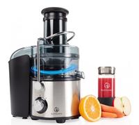 Nutrilovers Extractor de Zumo QUICK-JUICER MAX, Centrífugo 800 W, Boca XXL, Tamiz de Acero Inoxidable, Depósito de Pulpa Externo, Sin BPA, Botella