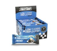 NUTRISPORT - Barritas Proteína Low Carbs | Suplementos Deportivos | Proteínas para masa muscular con Fibra | Energy Protein Bar | Recuperador Muscular | Sabor Cookies & Cream | 16 unidades.