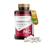 Nutrissimo Citrato de Magnesio 1480mg - 120 Cápsulas Veganas - 440mg de Magnesio Puro + Vit C, B5 y B6 (potencian la absorción). Suplemento para mejora muscular, osea, digestiva, sueño, fatiga, estrés