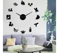 Nutrition Care Healthy Eating Nutritionist Wall Art Pegatinas de espejo para bricolaje relojes de pared grandes para cocina, comedor, reloj de pared silencioso (negro, 27 pulgadas)