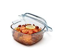 NUTRIUPS 1.5L Cacerola de Vidrio con Tapa Guiso cuadrado con tapa de vidrio para horno, 16 x 8cm
