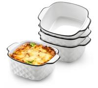 NUTRIUPS 14.5 x 11.5 x 5.5cm Platos de Cerámica para Hornear Juego de 4, 400Ml Platos Cuadrados para Hornear, Platos de Cerámica para Hornear con Asas, Apto para Horno, Freidora de Aire y Microondas