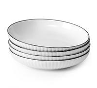 NUTRIUPS 20cm Juego de 4 Cuencos para Pasta, 600ML Cuencos Pequeños para Pasta, Platos de Cerámica para Pasta, Cuencos Blancos para Pasta para Cocina - Aptos para Microondas y Lavavajillas