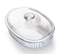 NUTRIUPS Cacerola ovalada de vidrio de 3L con tapa, vidrio de borosilicato, cacerola ovalada grande para horno, platos a prueba de horno con tapas (31 x 21,5 x 13 cm)