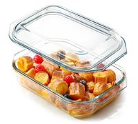 NUTRIUPS Cacerola rectangular de cristal con tapa, 1,35 L, con tapa de cristal, apta para horno y microondas