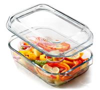 NUTRIUPS Cacerola rectangular de cristal de 2,1 litros con tapa, con tapa de cristal, apta para horno, microondas