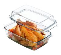 NUTRIUPS Cacerola Rectangular de Vidrio de 3 Litros con Tapa, para Microondas y Horno, Transparente (NUTR-FGBLB-01)