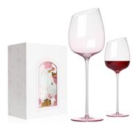 NUTRIUPS Copas de vino rosado, 500ml, sopladas a mano, copas de cristal de tallo largo, copas de vino tinto y caja de regalo, sin plomo, regalo único para mujeres/ellas