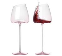 NUTRIUPS Copas de vino rosado, 550ml, copas de cristal sopladas a mano, de tallo largo y borde fino, copas de vino tinto y caja de regalo, sin plomo, regalo único para mujeres/ellas
