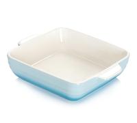 NUTRIUPS Fuente cuadrada para hornear de 8 x 8 pulgadas, sartén de cerámica de 1.5 L con asas, cacerola para horno, utensilios de porcelana para hornear (azul degradado)