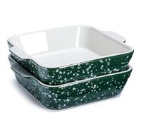 NUTRIUPS Juego de 2 mini moldes de cerámica con asas, 15 cm, molde pequeño para lasaña y cazuela, molde pequeño de 400 ml (verde)