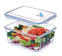 NUTRIUPS Juego de 3,3 l de grandes frascos herméticos de vidrio con tapa, rectangulares, set de recipientes para almacenamiento de alimentos, sin BPA para preparación de comidas, viajes, congelador