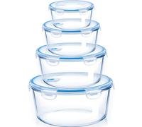 NUTRIUPS Juego de 4 recipientes de cristal grandes con tapa, cacerola con tapa, recipiente de cristal con tapa, juego de 4 piezas (1, redondo)