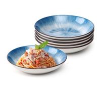 NUTRIUPS Juego de 6 Platos para Pasta, 20.5cm Platos de Servicio, 500ml Platos de Porcelana, Apto para Microondas y Lavavajillas (Azul)