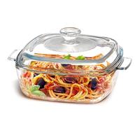 NUTRIUPS plato de cacerola cuadrada con horno de tapa plato de cazuela cubierta de vidrio cubierto con manijas, (Fuego no abierto) con tapas de cocina de cazuela de vidrio (1.5L-cuadrado)