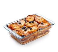 NUTRIUPS Plato hondo de vidrio para hornear, plato de horno de vidrio, plato rectangular de vidrio para lasaña, plato para asar de vidrio transparente a prueba de horno (1,4 L)