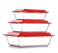NUTRIUPS Plato para hornear de vidrio de 33 x 23 x 8 cm, 3,5 L de profundidad, plato grande para lasaña de 1,4 + 2,3 + 3,5 L con tapas de plástico, rectangular