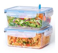 NUTRIUPS Recipientes herméticos de vidrio para almacenamiento de alimentos de 1 litro, tapas, juego rectangular, sin BPA, para preparación de comidas y viajes