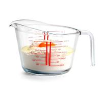 NUTRIUPS Vaso medidor de vidrio de 1000 ml, boquilla elevada para verter fácilmente el vidrio medidor, transparente con medidas rojas