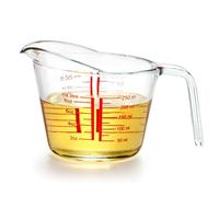 NUTRIUPS Vaso medidor de vidrio de 250 ml, boquilla elevada para verter fácilmente el vidrio medidor, transparente con medidas rojas