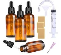 Nuts OT nuts Amber Frasco Cuentagotas Cristal 4Pcs 50ml Botellas goteros con Pipeta Cuentagotas Vidrio y 5 accesorios auxiliarespara Aceite Esencial Masaje Fragancia Aromaterapia Laboratorio(Marrón)