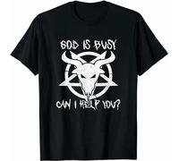NUTS SNACKS God Is Busy Can I Help You Funny Satan Goat Satanic T-Shirt Black L