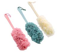 Nutteri Paquete de 3 cepillos de baño de mango largo, esponja de malla suave, exfoliante, limpiador de espalda, lufa, accesorios de ducha para mujeres y hombres (varios colores)