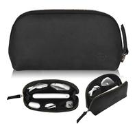 NUTUCH Funda de cuero para cables, cargadores de teléfono, bolsa tecnológica, bolsa de accesorios de viaje con cremallera, organizador electrónico, bolsa de viaje (negro)