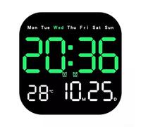 Nutup Gran reloj de pared digital con control remoto, indicador de temperatura, fecha y día de la semana, brillo ajustable (verde)
