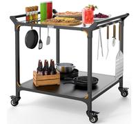 NUUK Carrito de parrilla para horno de pizza para exteriores, mesa de preparación de parrilla de 32 x 32 pulgadas con doble estante de acero inoxidable rodante para barbacoa, cocina, carrito de