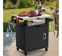 NUUK Carritos de parrilla para exteriores con gabinete cerrado y cajón de almacenamiento, carrito portátil para patio con ruedas, isla de almacenamiento de cocina de acero inoxidable, estación de