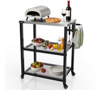 NUUK Mesa de comedor móvil de 3 estantes para exteriores, 16 x 24 pulgadas, mesa de trabajo rodante para cocina, preparación de alimentos, con parte superior de acero inoxidable para parrilla con
