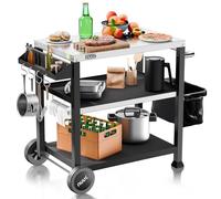 NUUK Mesa de comedor rodante de 3 estantes para exteriores, 20 x 32 pulgadas, carrito de parrilla exterior móvil con parte superior de acero inoxidable para cocina, mesa de trabajo con ruedas