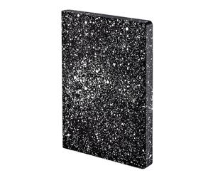 Nuuna Cuaderno A5+, Graphic L - Milky Way | Dotted Journal | cuadrícula de puntos de 3,5 mm | 256 páginas numeradas | papel premium de 120 g | piel negra | producido de forma sostenible en Alemania