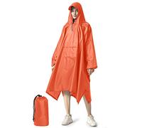 NUUR Poncho de lluvia para mujer, unisex, capa con capucha impermeable y reutilizable para festivales, senderismo, ciclismo, exterior, multiusos, naranja, Talla única