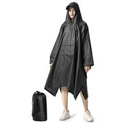 NUUR Poncho de lluvia unisex para mujer, impermeable, reutilizable, con capucha, Negro oscuro., Talla única