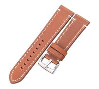 NuUwai Correa De Reloj De Cuero Genuino De Piel De Vaca 18 20 22 24mm Hombres Mujeres Grueso Hecho A Mano Retro Correa De Reloj Hebillas De Metal (Color : Yellow Brown Silver, Size : 22mm)