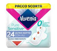 Nuvenia - Absorbente Pure Sensitive Ultra Noche con Alas - Superficie delicada para pieles sensibles - Paquete de 24 absorbentes