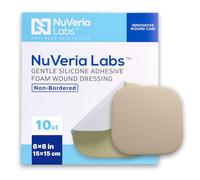 NuVeria Labs Apósito de espuma de silicona sin bordes de grado hospitalario, almohadilla absorbente multicapa adhesiva suave con película transpirable resistente al agua, estéril de 6 x 6 pulgadas