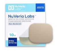 NuVeria Labs Apósito de espuma de silicona sin bordes de grado hospitalario, almohadilla absorbente multicapa adhesiva suave con película transpirable resistente al agua, estéril de 4 x 5 pulgadas