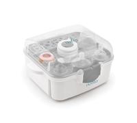 Nuvita 1085 Esterilizador de vapor para biberones, chupetes y accesorios para microondas: esteriliza hasta 3 biberones de cuello ancho y accesorios en 2 minutos. Es compacto y portátil, tiene asas anti-quemaduras y está libre de BPA y ftalatos.