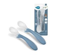 Nuvita 8480 Easy Eating - Juego de 2 cucharas de silicona para niños - Cucharillas destete bebé suaves y seguras - Mango ergonómico antideslizante - Diseño higiénico - Azul Powder
