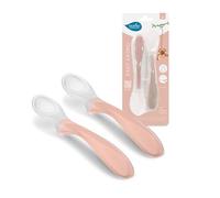Nuvita 8480 Easy Eating - Juego de 2 cucharas de silicona para niños - Cucharillas destete bebé suaves y seguras - Mango ergonómico antideslizante - Diseño higiénico - English Rose