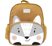 Nuvita 8740 | Mochila Ergonómica Niño | Compartimentos Correas Ajustables | Bolsa Almacenamiento Preescolar 1-3 años | Ocre/Gato