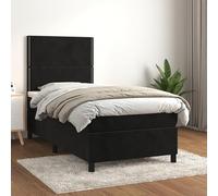 NuvlaGu Cama con somier con colchón de 100 x 200 cm - Headboard de tela de terciopelo de 100% poliéster, diseño moderno de dormitorio, ahorra espacio para espacios pequeños
