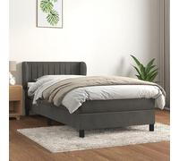 NuvlaGu Cama con somier con colchón de 90 x 190 cm - Headboard de terciopelo gris oscuro con tapa de poliéster | Sistema de sueño de lujo para dormitorio | Elegante y cómodo