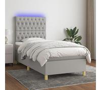 NuvlaGu Cama con somier con iluminación de 100 x 200 cm - Headboard de tela 100% poliéster - Diseño moderno dormitorio con cubrecolchón para un sueño reparador