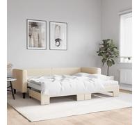 NuvlaGu Cama de día extensible con colchones, color crema, 80 x 200 cm, tejido - Práctico somier de láminas de madera contrachapada para un sueño flexible, ahorra espacio y es cómodo